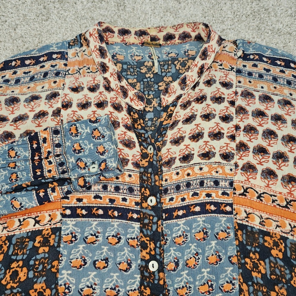 Free People Women's Small Petite‎ Boho Floral Print Button Down Shirt Top Blouse
